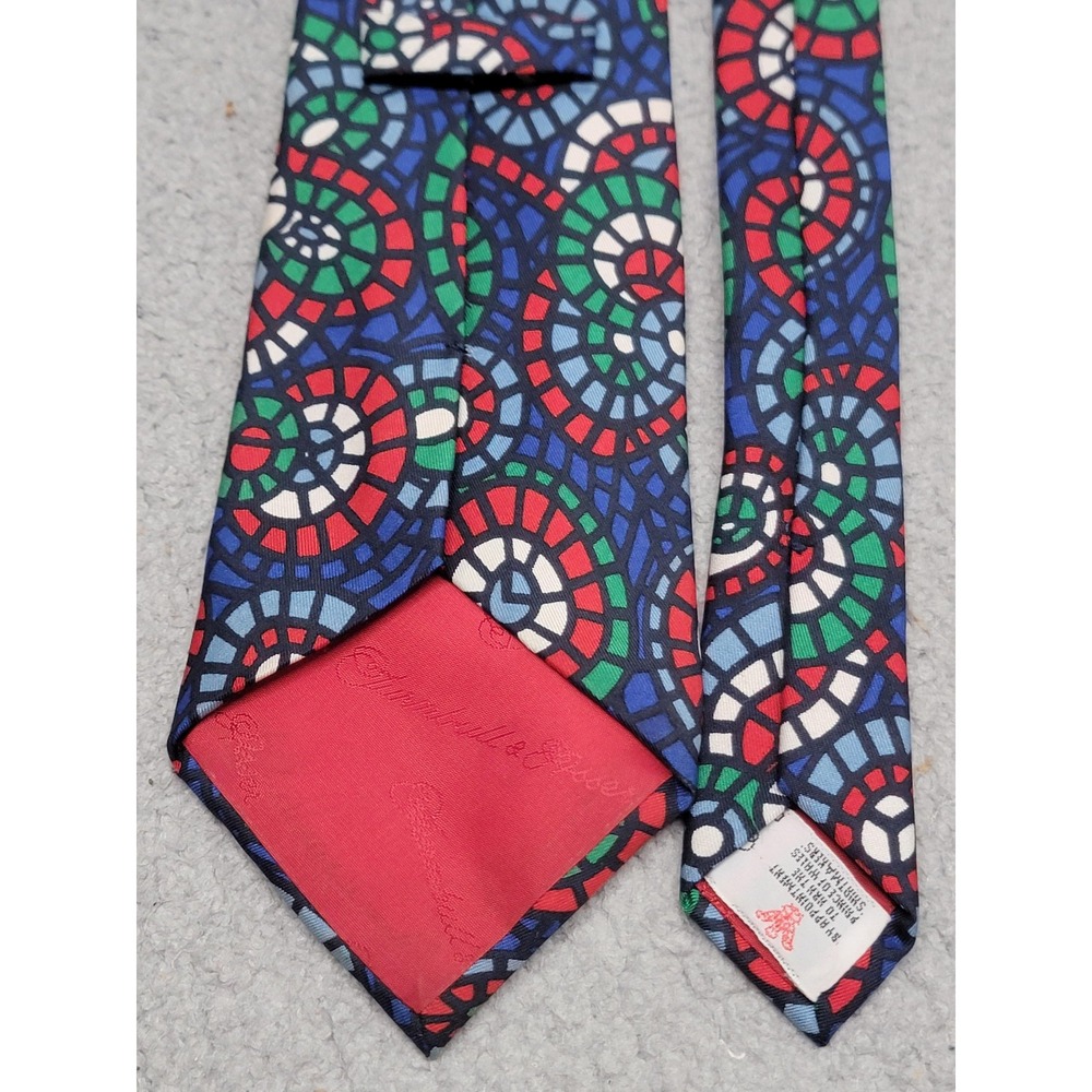 Turnbull Asser Tie Mens Blue Multicolor Geometric Stained Glass Necktie England‎